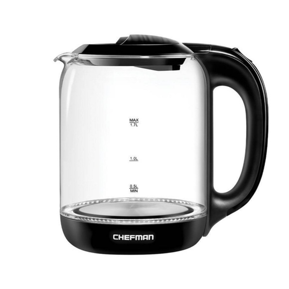 CHEFMAN Electric Glass Clear Tea Kettle, Black, 1.7 Liters - Picture 3 of 6